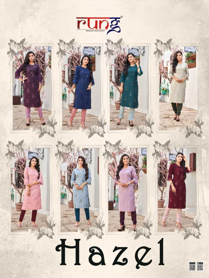 Hazel By Rung Viscose Rayon Embroidery Kurtis Catalog